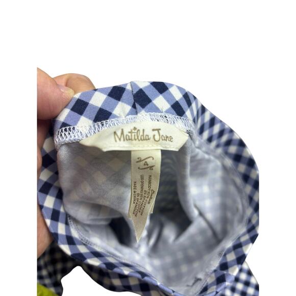 Matilda Jane Girls Size 4 Ruffle Pants – Navy Gingham Floral Hem Boho Boutique - Picture 3 of 5